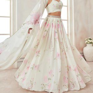 WHITE FLORAL LEHENGA